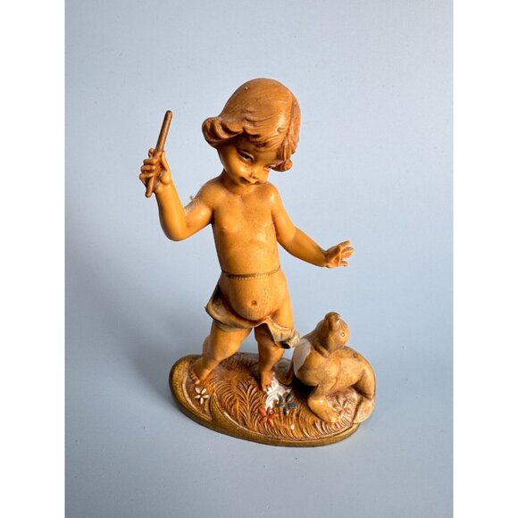 Vintage Fontanini Boy Throwing Stick Figurine With Brown Seal Depose Italy Spide - Picture 2 of 8